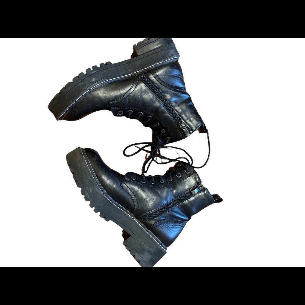 Black Leather Combat Boots